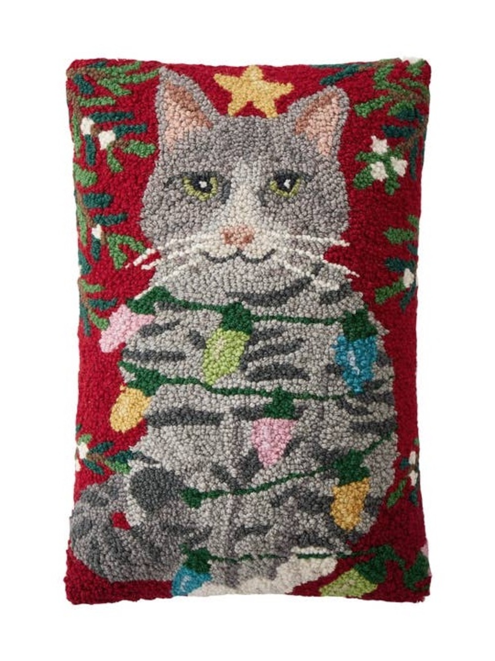 NWOT! Christmas Cat Wool Hook Pillow